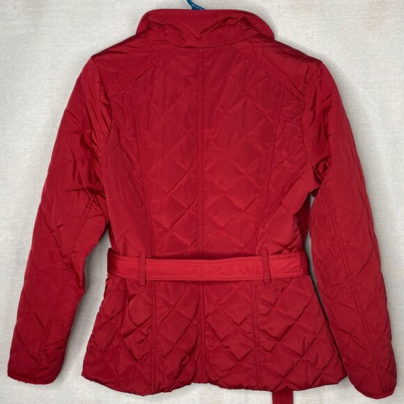 Gap Puffer Jacket Quilted LaSalle Red Belted Small Zip Snap Winter Warmth - Picture 9 of 11